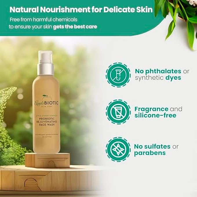 AppleBiotic APPLE CIDER VINEGAR PROBIOTIC REJUVENATING FACE WASH WITH GREEN TEA, ORGANIC ALOE, ORANGE PEEL OIL, CLEANSES AND REMOVES MAKEUP FOR MEN, WOMEN, TEENS. - Image 4